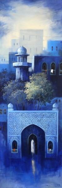 G. N. Qazi, 36 x 12 inch, Acrylic on Canvas, Cityscape Painting, AC-GNQ-054